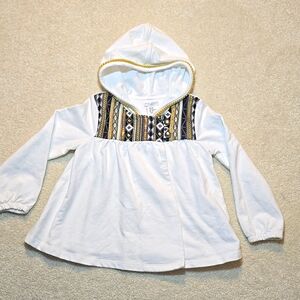 4T Max Studio Kids White Embroidered Pom Pom Hooded Sweater Jacket Coat